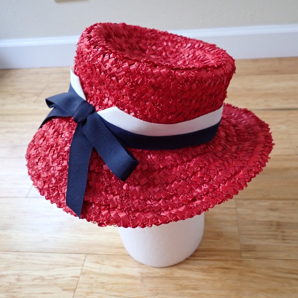 Vintage Red Woven Straw Hat
